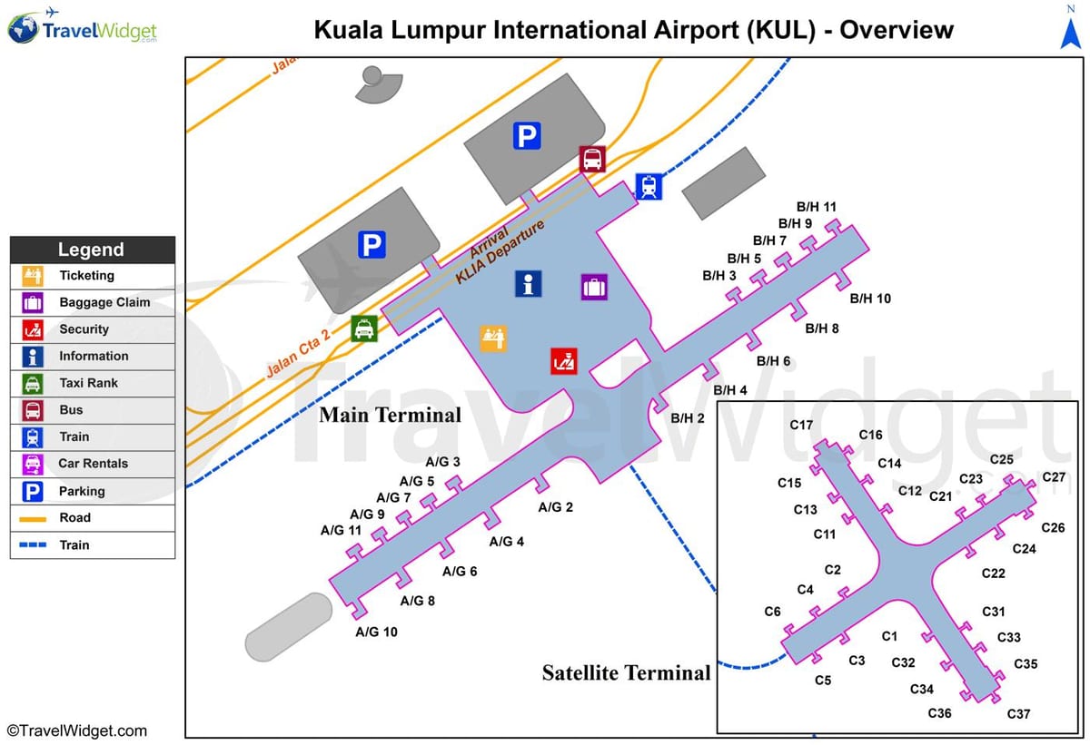kuala lumpur sân bay, ga chính bản đồ