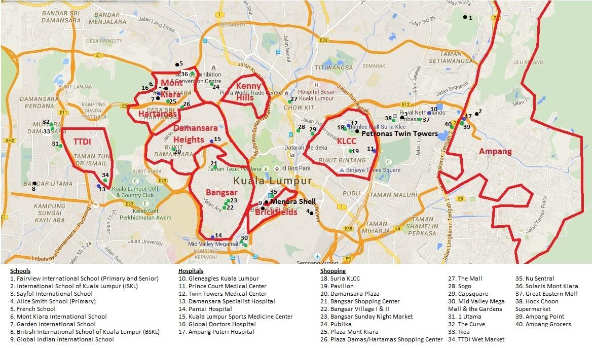 kuala lumpur khu vực bản đồ
